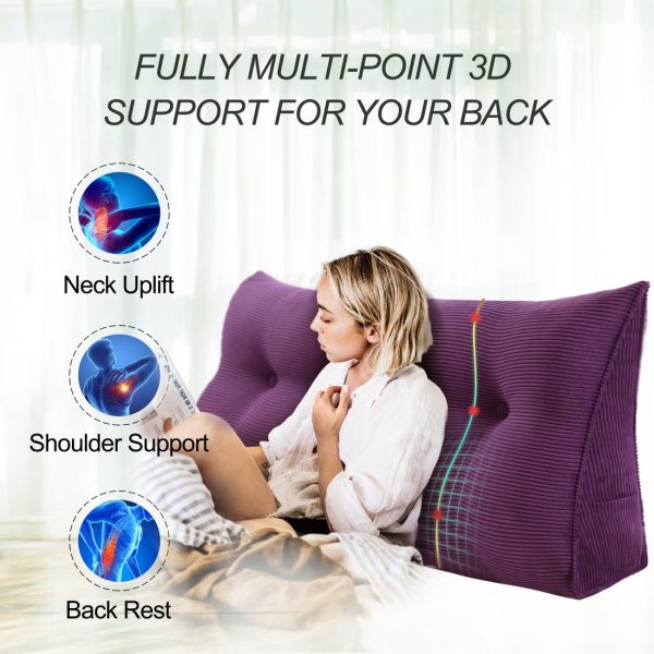 Back Pillow For Bed Wedge Cushion Bolster Corduroy Purple - obrazek 5