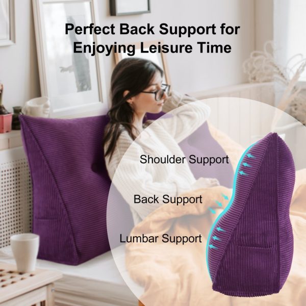 Back Pillow For Bed Wedge Cushion Bolster Corduroy Purple - obrazek 6