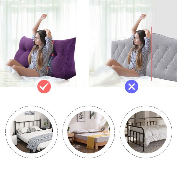 Back Pillow For Bed Wedge Cushion Bolster Corduroy Purple - obrazek 7
