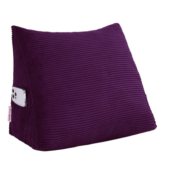 Back Pillow For Bed Wedge Cushion Bolster Corduroy Purple - obrazek 14