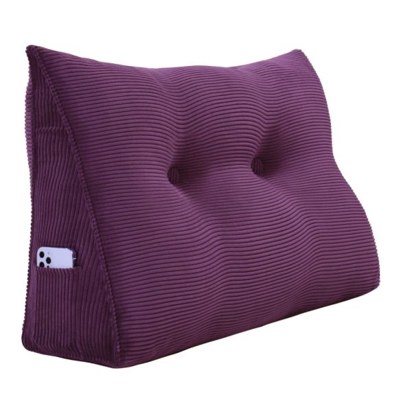 Back Pillow For Bed Wedge Cushion Bolster Corduroy Purple - obrazek 15