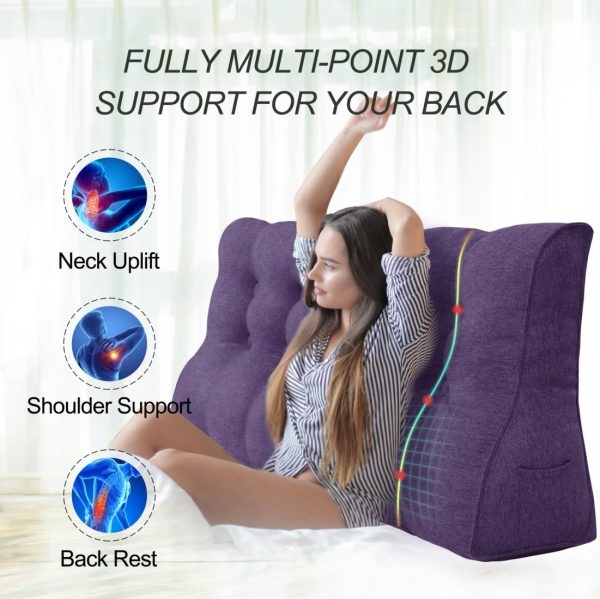 Back Pillow For Sleeping Big Wedge Cushion Linen Purple - obrazek 2