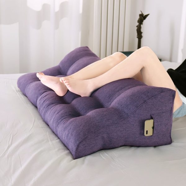 Back Pillow For Sleeping Big Wedge Cushion Linen Purple - obrazek 7