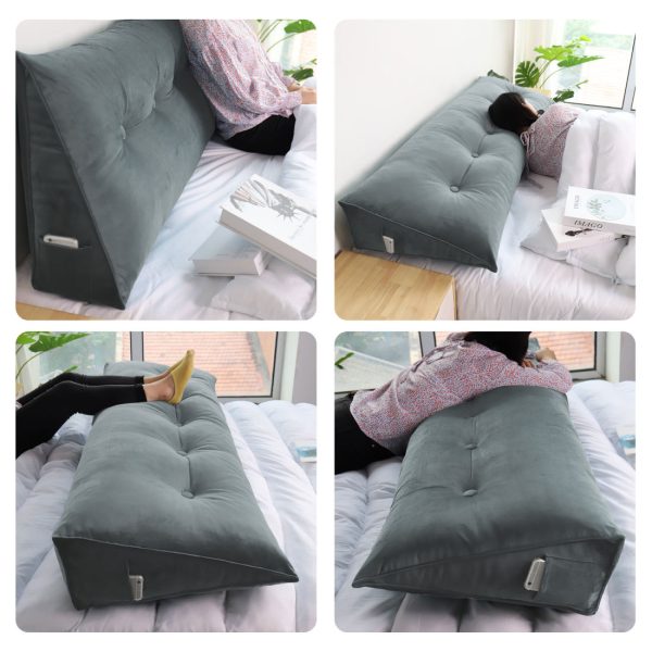 Big Backrest Pillow Reading Cushion For Sofa Bed Velvet Grey – Bild 4