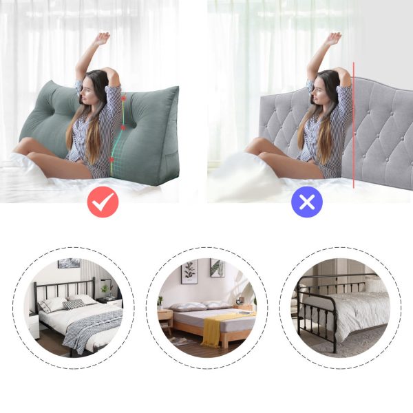 Big Backrest Pillow Reading Cushion For Sofa Bed Velvet Grey – Bild 7