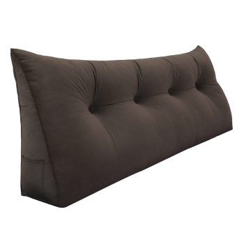 Big Bed Reading Pillow Functional Headboard Velvet Brown