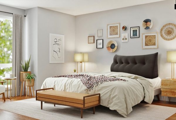 Big Bed Reading Pillow Functional Headboard Velvet Brown – Bild 2