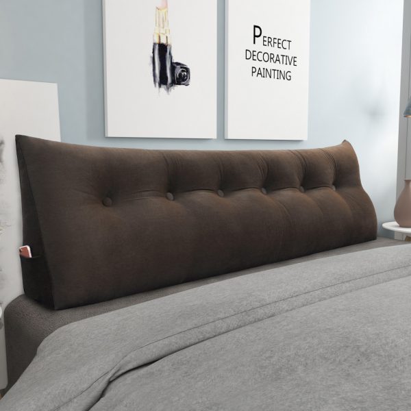 Big Bed Reading Pillow Functional Headboard Velvet Brown – Bild 4