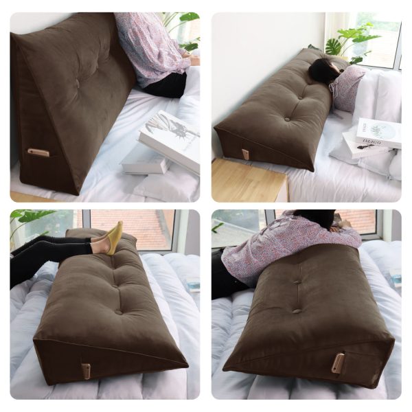 Big Bed Reading Pillow Functional Headboard Velvet Brown – Bild 6