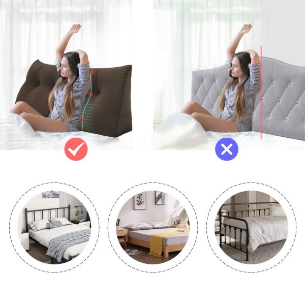 Big Bed Reading Pillow Functional Headboard Velvet Brown – Bild 7