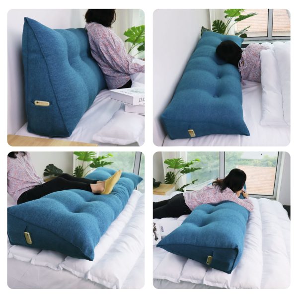 Bed Headboard Cushion Large Wedge Bolster Linen Blue – Bild 6
