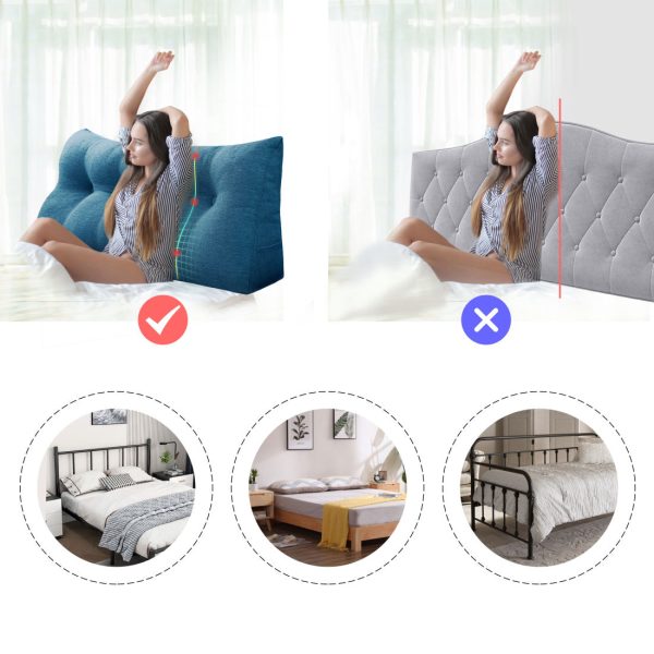 Bed Headboard Cushion Large Wedge Bolster Linen Blue – Bild 7
