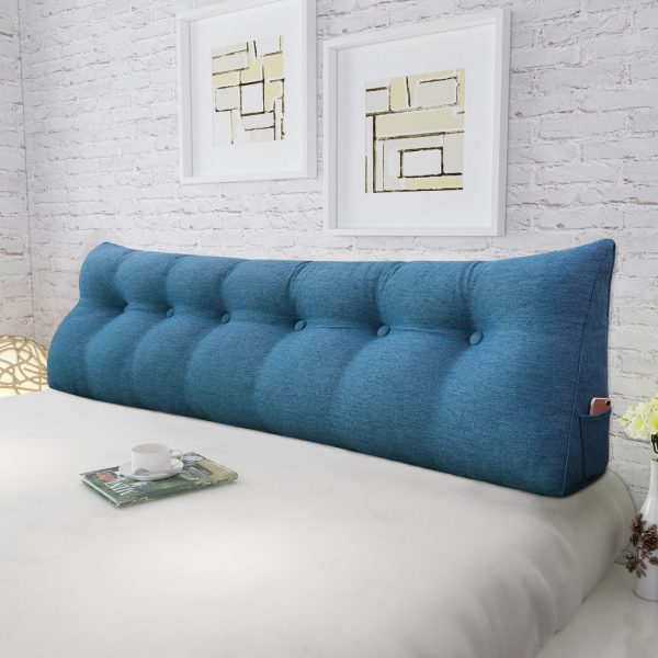 Bed Headboard Cushion Large Wedge Bolster Linen Blue – Bild 8