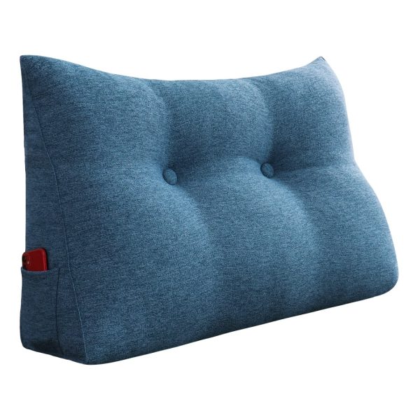 Bed Headboard Cushion Large Wedge Bolster Linen Blue – Bild 12