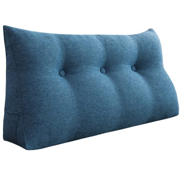 Bed Headboard Cushion Large Wedge Bolster Linen Blue – Bild 13