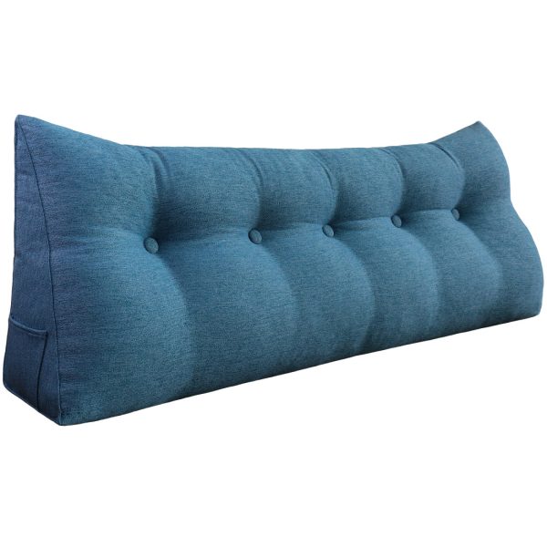 Bed Headboard Cushion Large Wedge Bolster Linen Blue – Bild 14