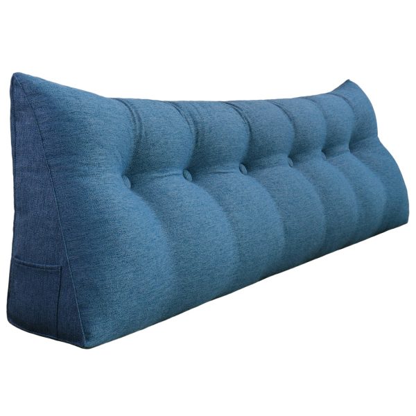 Bed Headboard Cushion Large Wedge Bolster Linen Blue – Bild 15
