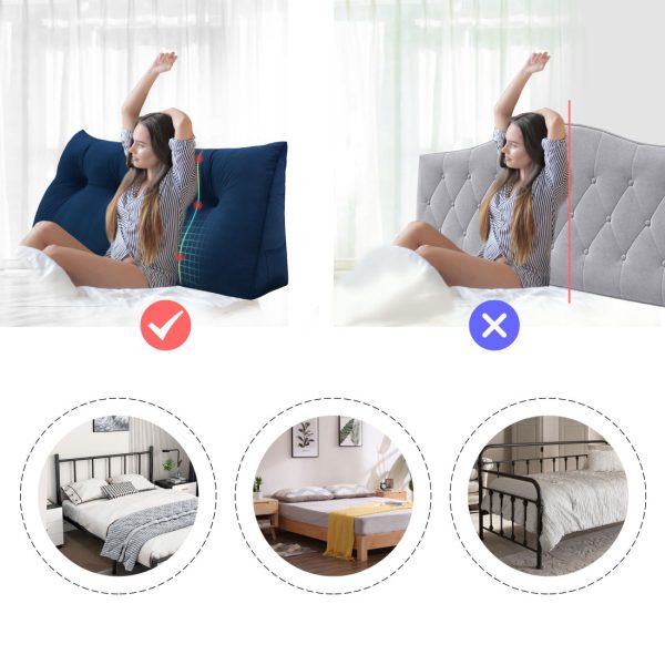 Bed Wedge Support Pillow Reading Cushion Velvet Deep Blue - obrazek 6