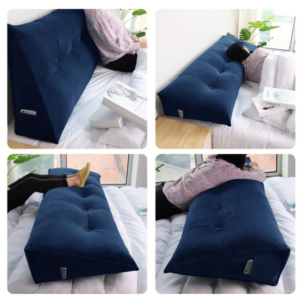 Bed Wedge Support Pillow Reading Cushion Velvet Deep Blue - obrazek 7