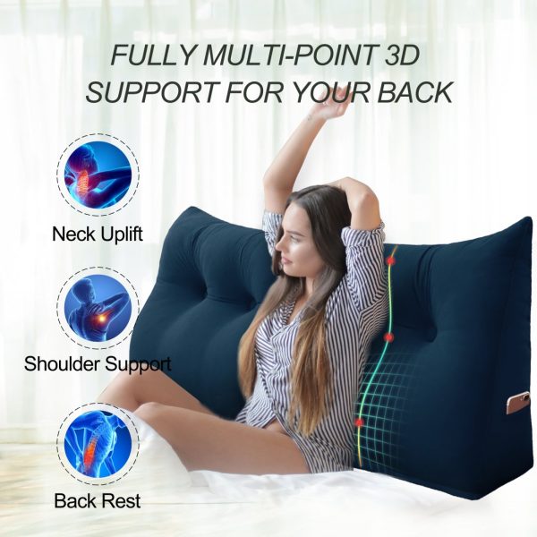 Bed Wedge Support Pillow Reading Cushion Velvet Deep Blue - obrazek 8