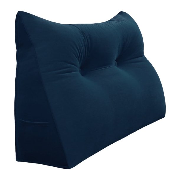 Bed Wedge Support Pillow Reading Cushion Velvet Deep Blue - obrazek 16