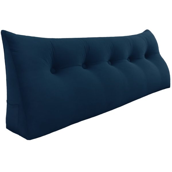 Bed Wedge Support Pillow Reading Cushion Velvet Deep Blue - obrazek 18
