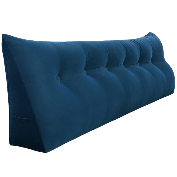Bed Wedge Support Pillow Reading Cushion Velvet Deep Blue - obrazek 19