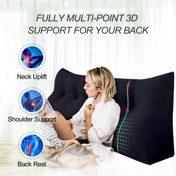 Big Pillow For Bed Headboard Large Cushion Linen Black – Bild 2