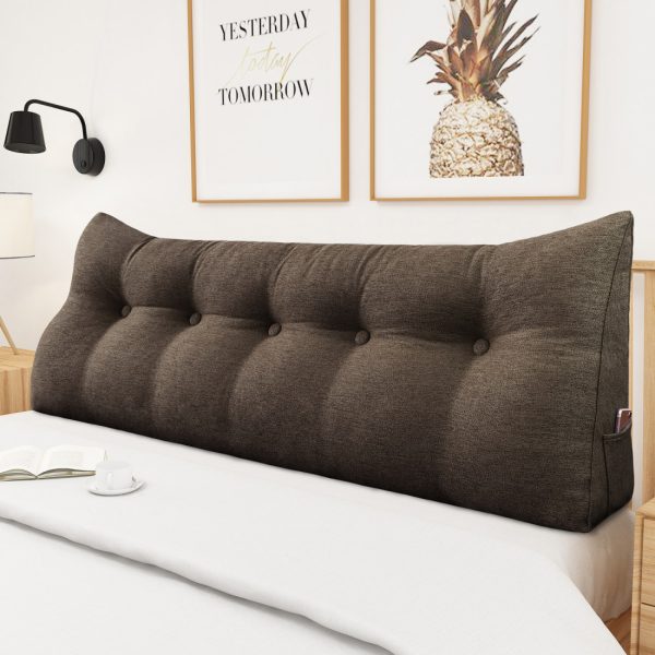 Cushion For Headboard Bed Reading Pillow Linen Brown - obrazek 4