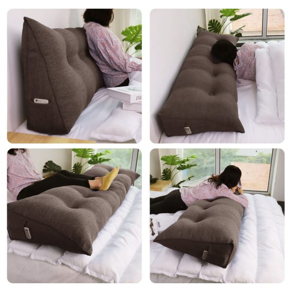 Cushion For Headboard Bed Reading Pillow Linen Brown - obrazek 7