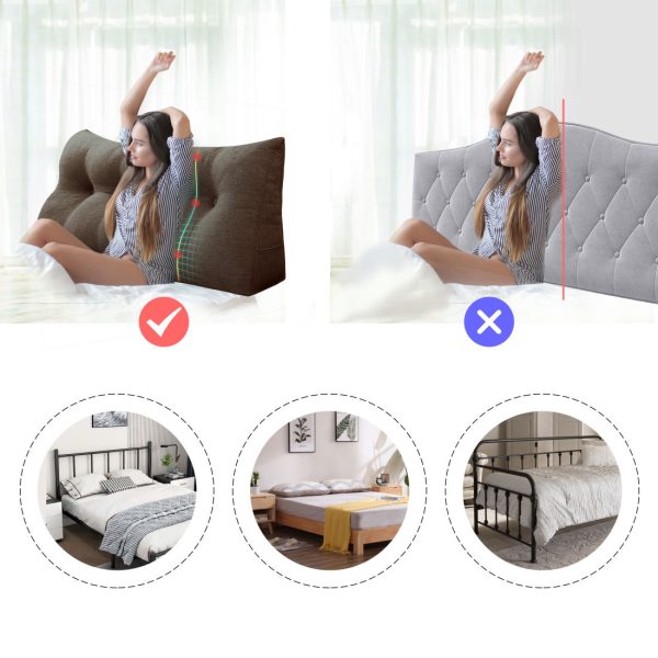 Cushion For Headboard Bed Reading Pillow Linen Brown - obrazek 8