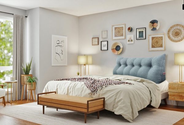 Headboard Pillow Big Wedge Bolster Cushion Linen Grey - obrazek 5