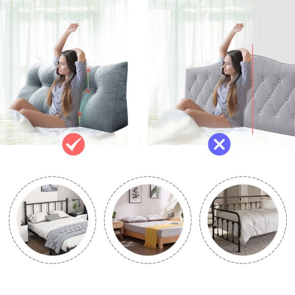 Headboard Pillow Big Wedge Bolster Cushion Linen Grey - obrazek 7