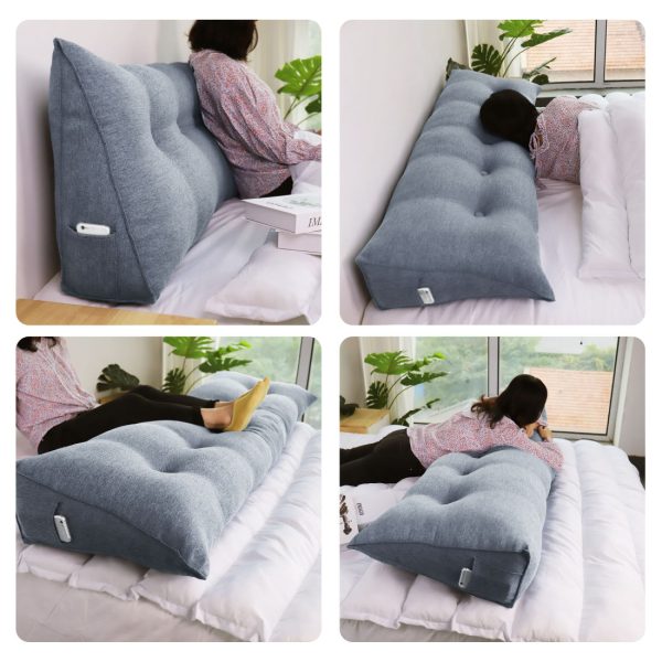 Headboard Pillow Big Wedge Bolster Cushion Linen Grey - obrazek 8