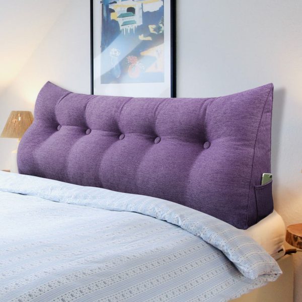 Headboard Decorative Pillow Big Wedge Cushion Linen Purple – Image 2