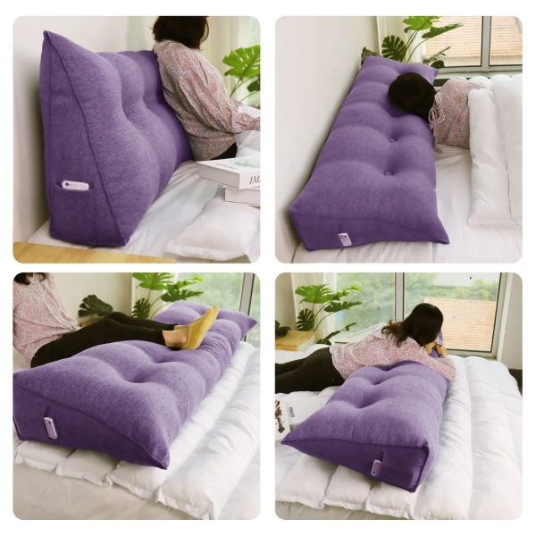Headboard Decorative Pillow Big Wedge Cushion Linen Purple – Image 4