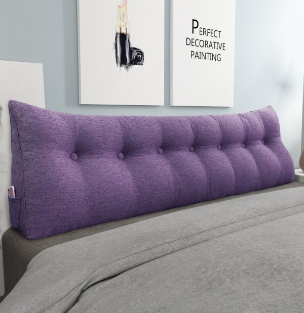 Headboard Decorative Pillow Big Wedge Cushion Linen Purple – Image 5