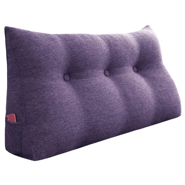 Headboard Decorative Pillow Big Wedge Cushion Linen Purple – Image 11