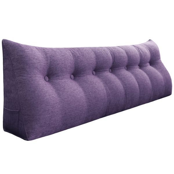 Headboard Decorative Pillow Big Wedge Cushion Linen Purple – Image 14