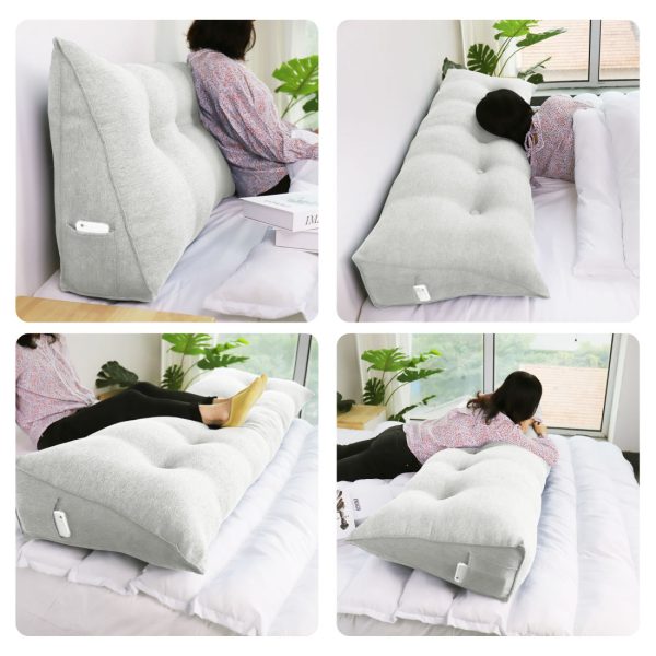 Large Back Pillow For Bed Big Wedge Cushion Linen White – Image 7
