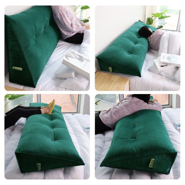 Big Back Support Pillow Wedge Headboard Cushion Velvet Cyan - obrazek 5