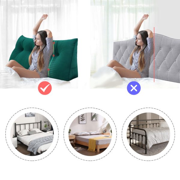 Big Back Support Pillow Wedge Headboard Cushion Velvet Cyan - obrazek 6