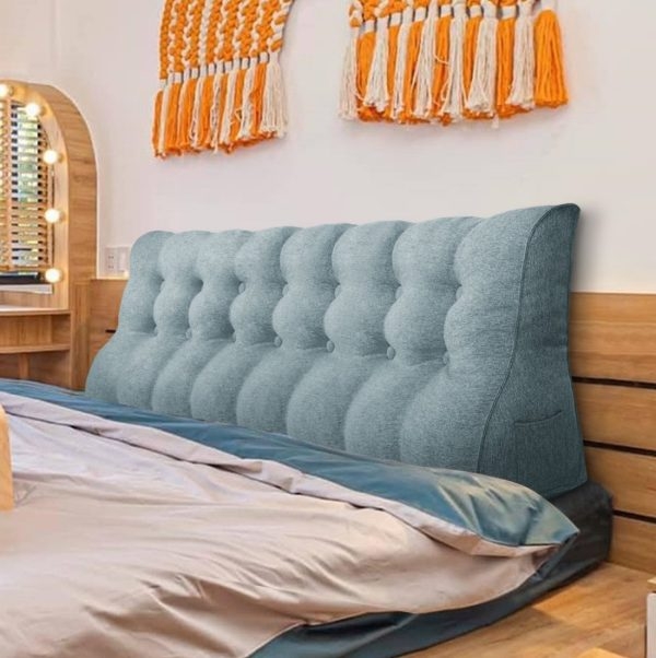 Large Headboard Cushion Wedge Pillow Linen Grey - Imagem 4