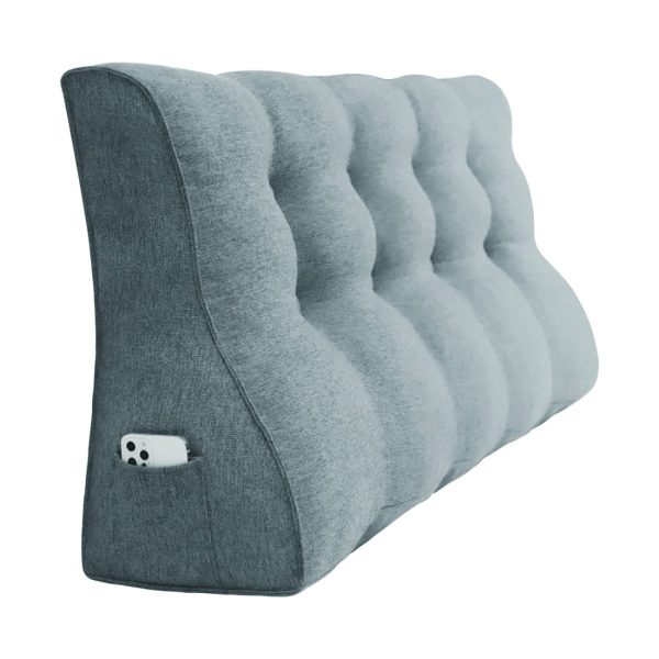 Large Headboard Cushion Wedge Pillow Linen Grey - Imagem 11