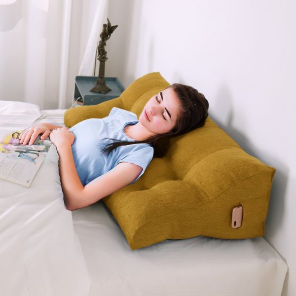 Large Triangle Pillow Wedge Bed Reading Cushion Linen Yellow - Imagen 5