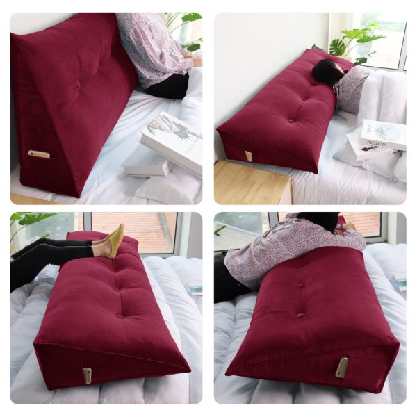 Wedge Bolster Pillow Headboard Cushion Velvet Burgundy – Bild 5