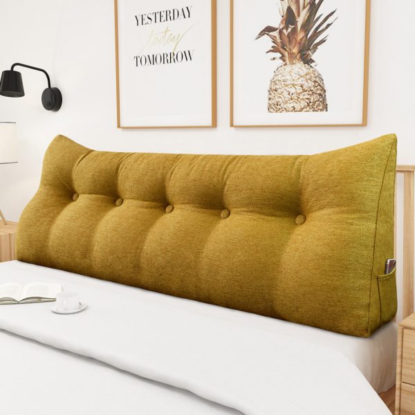Large Wedge Pillow Big Bed Reading Cushion Linen Yellow - immagine 4