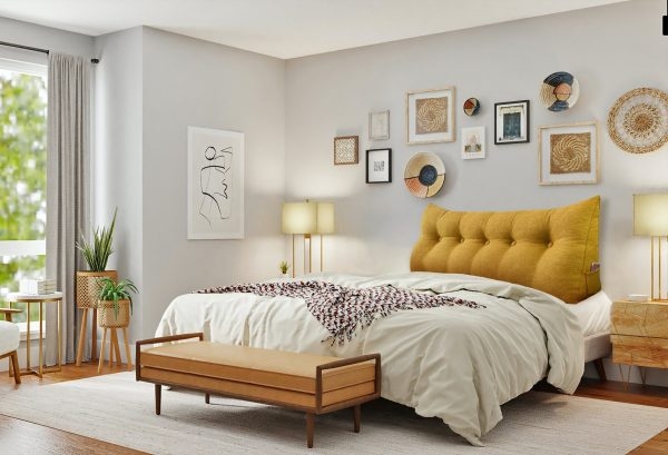Large Wedge Pillow Big Bed Reading Cushion Linen Yellow - immagine 5