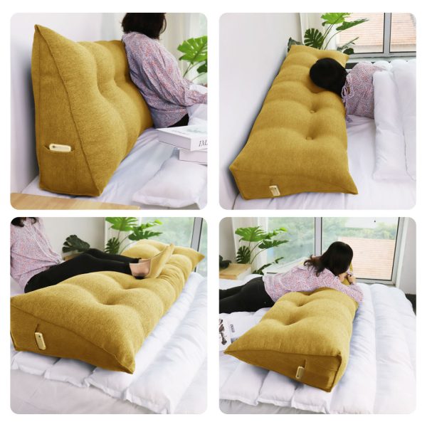Large Wedge Pillow Big Bed Reading Cushion Linen Yellow - immagine 6