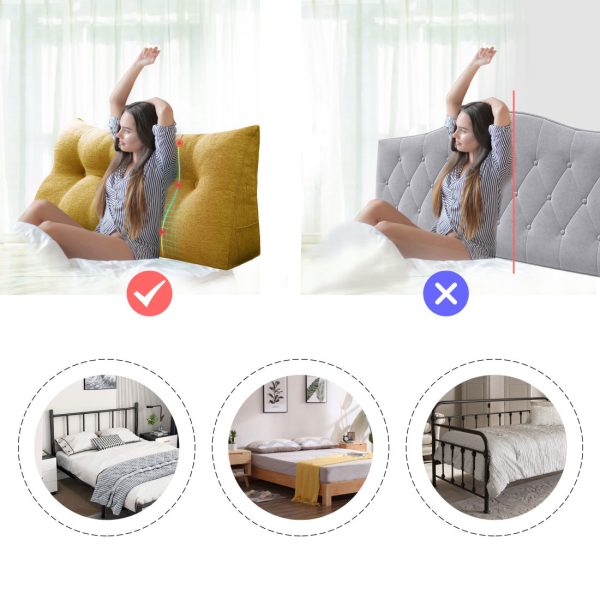 Large Wedge Pillow Big Bed Reading Cushion Linen Yellow - immagine 7